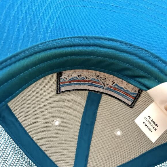 Patagonia P-6 Logo Trucker Hat Snapback Mesh Adjustable White Light Blue Cap - Picture 7 of 7
